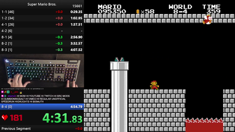 Niftski gets a 4:54.631 WR in Super Mario Bros, with the first ever TAS tie to 8-4! SMB is now 22 frames or .4 seconds from the absolute limit