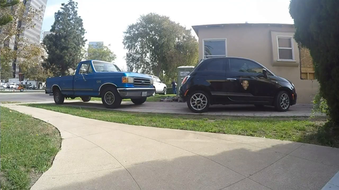 Ice trying to reverse out of Caroline's driveway whilst a truck is blocking it