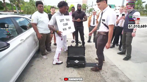 IShowSpeed hosted a public challenge where participants had to lift a heavy cube for a chance to win $10,000 and someone completed the challenge to win the prize within the first five minutes