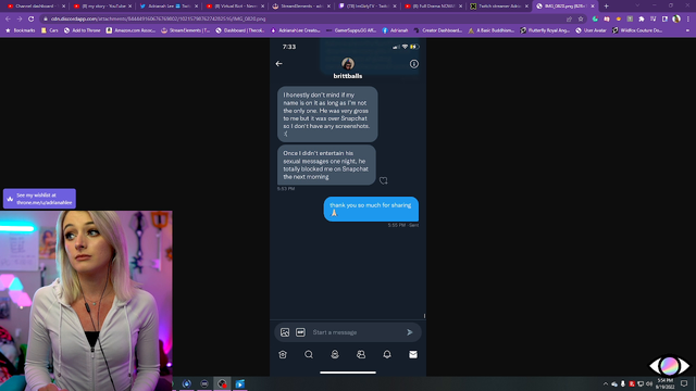 AdrianahLee shows proof Slicker being creepy with other friends