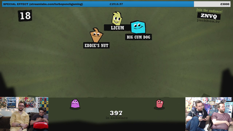 TomSka and his friends answering a question on Quiplash