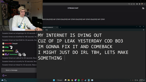 xQc goes offline after a couple minutes due to DDoSer, explains that it's been going on for days even with new IP