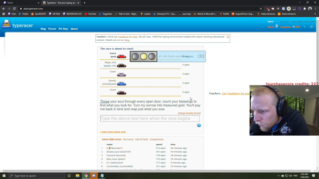 Quin trying to play typeracer