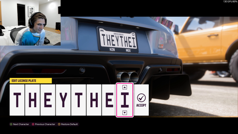 xQc Forza Character pronouns and backplate is they/them