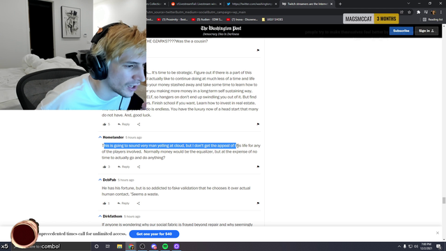 xQc reads the comments under the article about Tyler1 and streamers