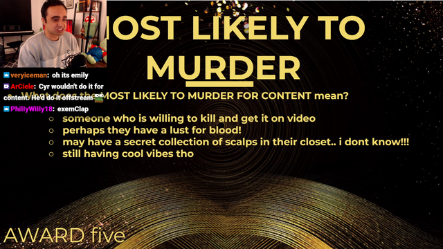 Squeex award for streamer most likely to commit murder