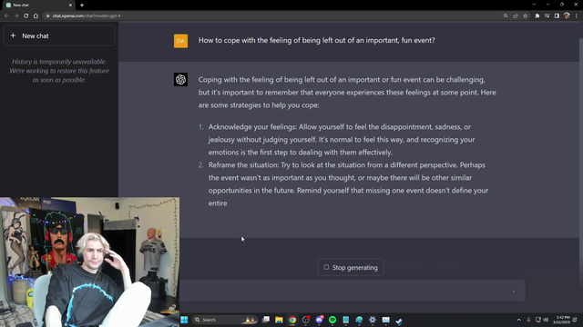 xQc asks AI for advice about being excluded from CS2
