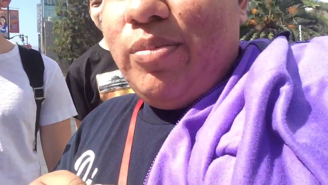 Mexican Andy encounters an angry creature on the sidewalk.