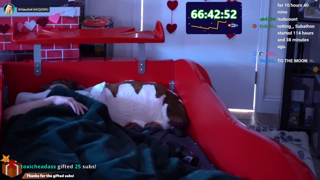 Ludwig's mods farming thousands of gifted subs through channel points betting while he sleeps.