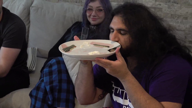 Esfand enjoys a meal