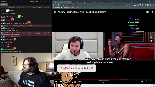 Hasan calls Andrew Tate a pu*sy