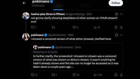 Pokimane responds to criticism and clarifies her intentions after showing censored deepfake nudes of streamer Maya Higa on her stream