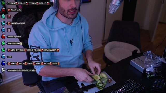 Nymn swallows an avocado.