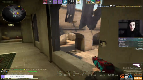Girl looks at her desk as she shoots an enemy in market (xpost from /r/globaloffensive)
