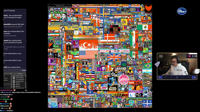 Timelapse of xQc's vein on r/place