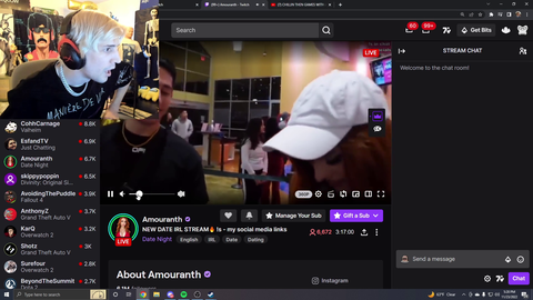 xQc spots Amouranth on a date