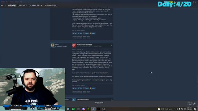 Streamer is patronizing people leaving bad reviews due to crashing errors and ends up crashing.