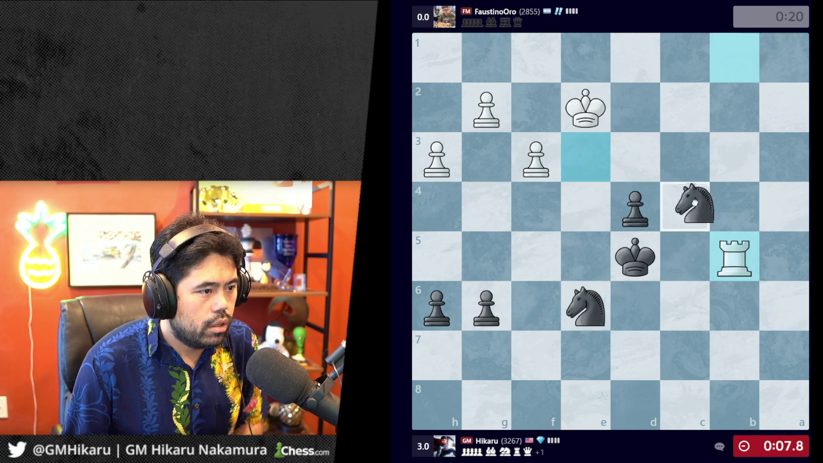 Hikaru converts into a checkmate with less than 10 seconds on the clock