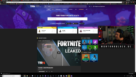 German Streamer "MontanaBlack88" shows Porn Tags while searching for a Fortite Player
