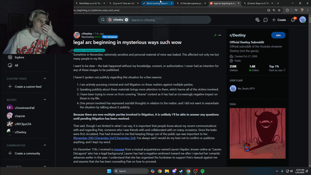 xQc on the Destiny leaks