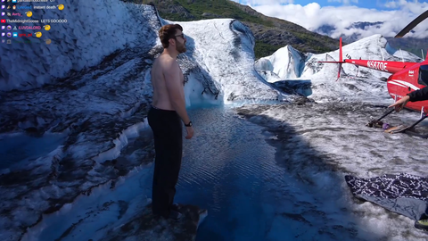 Connor jumps into freezing glacial water in Alaska