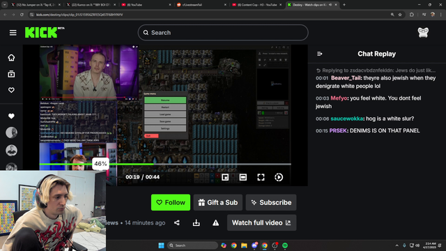 XQC reacts to destiny reacting to content cop
