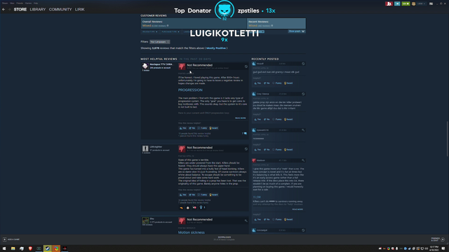 Lirik on negative Steam reviews from people with hundreds of hours