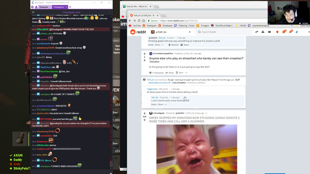 Greek makes fun of viewer for playing Fortnite when Greek plays Fortnite himself.