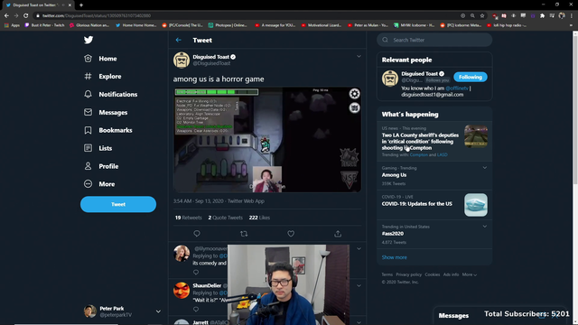 PeterparkTV watches Toast's perspective of being terrorized by him in Among Us
