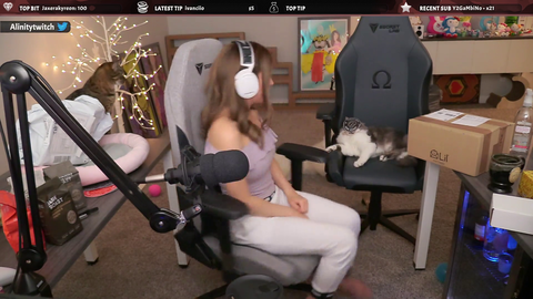 Alinity sticking paper to her cats face