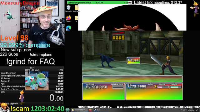 Guy grinding to level 99 on first screen of FF7 crashes on the final battle, 1200 hours lost