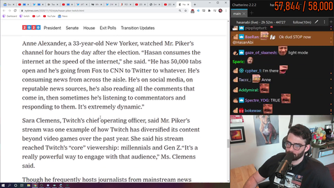 COO of Twitch praises Hasan in a NY Times article about him