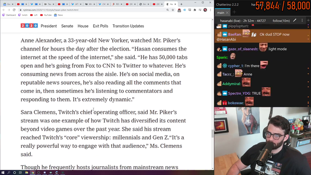 COO of Twitch praises Hasan in a NY Times article about him