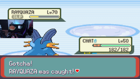 Fed pulls a 1% probability catch of Rayquaza, and closes the game without saving