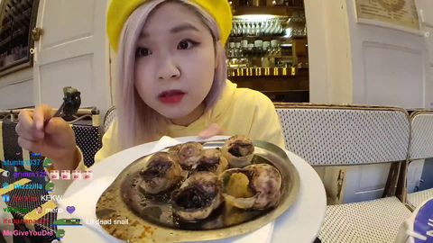 Hachu tries escargot (burgundy snail)