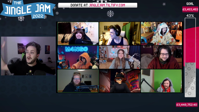 The Yogscast Jingle Jam 2022 charity stream ends with GBP 3,448,752,40 in donations.