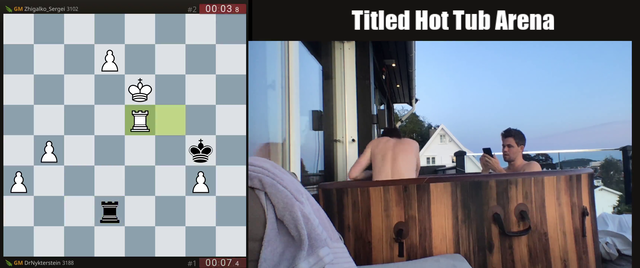 Magnus loses a game in the hot tub