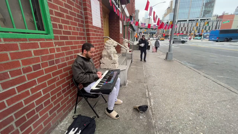 Homeless man tries to get some money