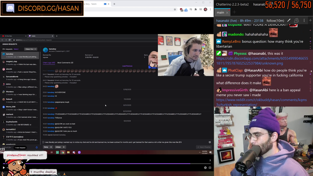Data on Bans in Hasan's Chat