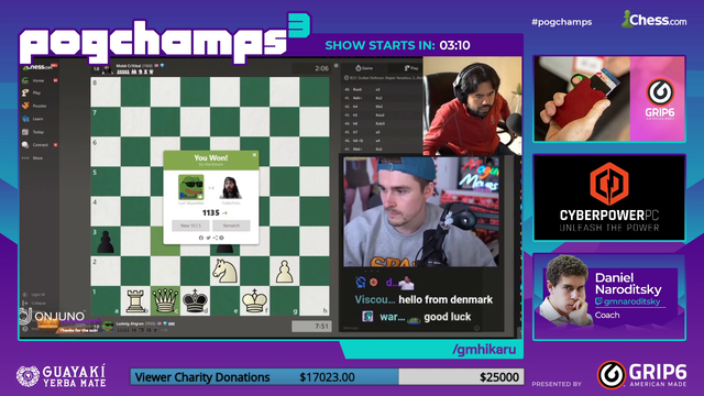 Chess.com livestream left afk as both ludwig and hikaru leave