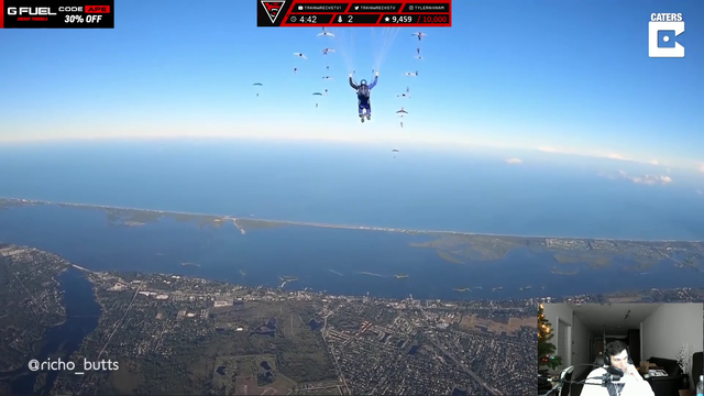 Train finds Hasan skydiving in a video