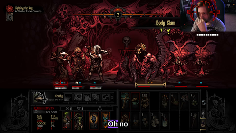 Sodapoppin experiencing "Darkest Dungeon Gameplay in a Nutshell"