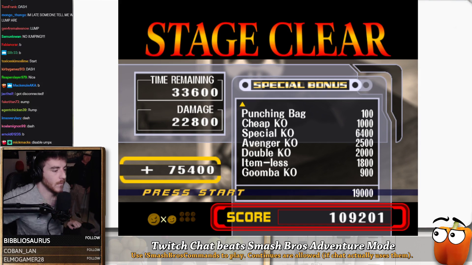 Chat beats the first level of smash bros adventure mode with perfect timing
