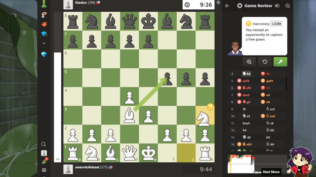 Upon review of the game, Demo narrowly misses an opportunity for checkmate