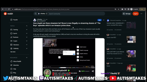 Brucedropemoff was illegally restreaming episodes of ''The Boys'' which is an Amazon Prime show