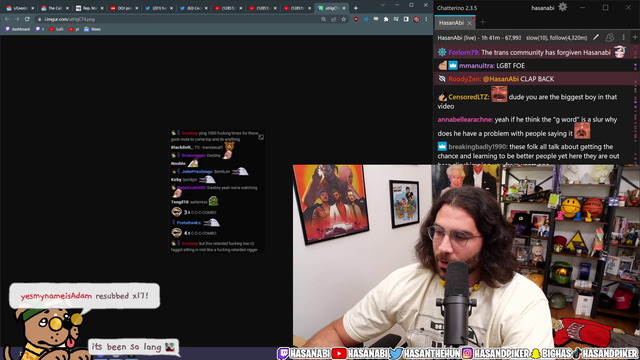 Destiny drops the hard r N slur, F and R slurs all in the same sentence and the G slur in another