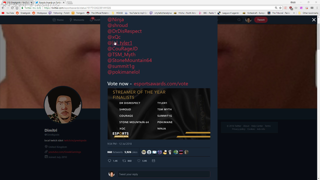 Esports Award tagged the wrong loltyler1 account