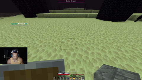 Tyler sets up camp in The End versus the Ender Dragon