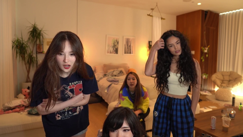 RAE, TINA AND FUSLIE WATCHING AN OGRE FOR THE FIRST TIME