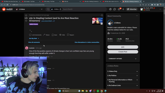 xQc pushes back on wishing suffering on others for things they can't control